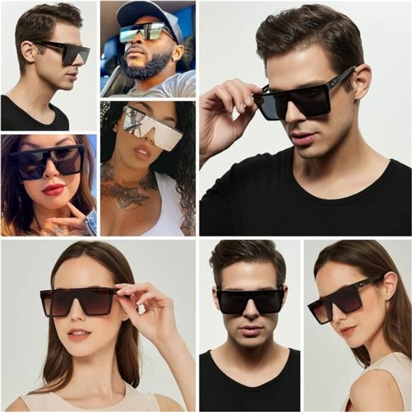 Square Oversized Sunglasses for Women Men Big Flat Top Fashion Shield Large UV - Picture 4 of 7